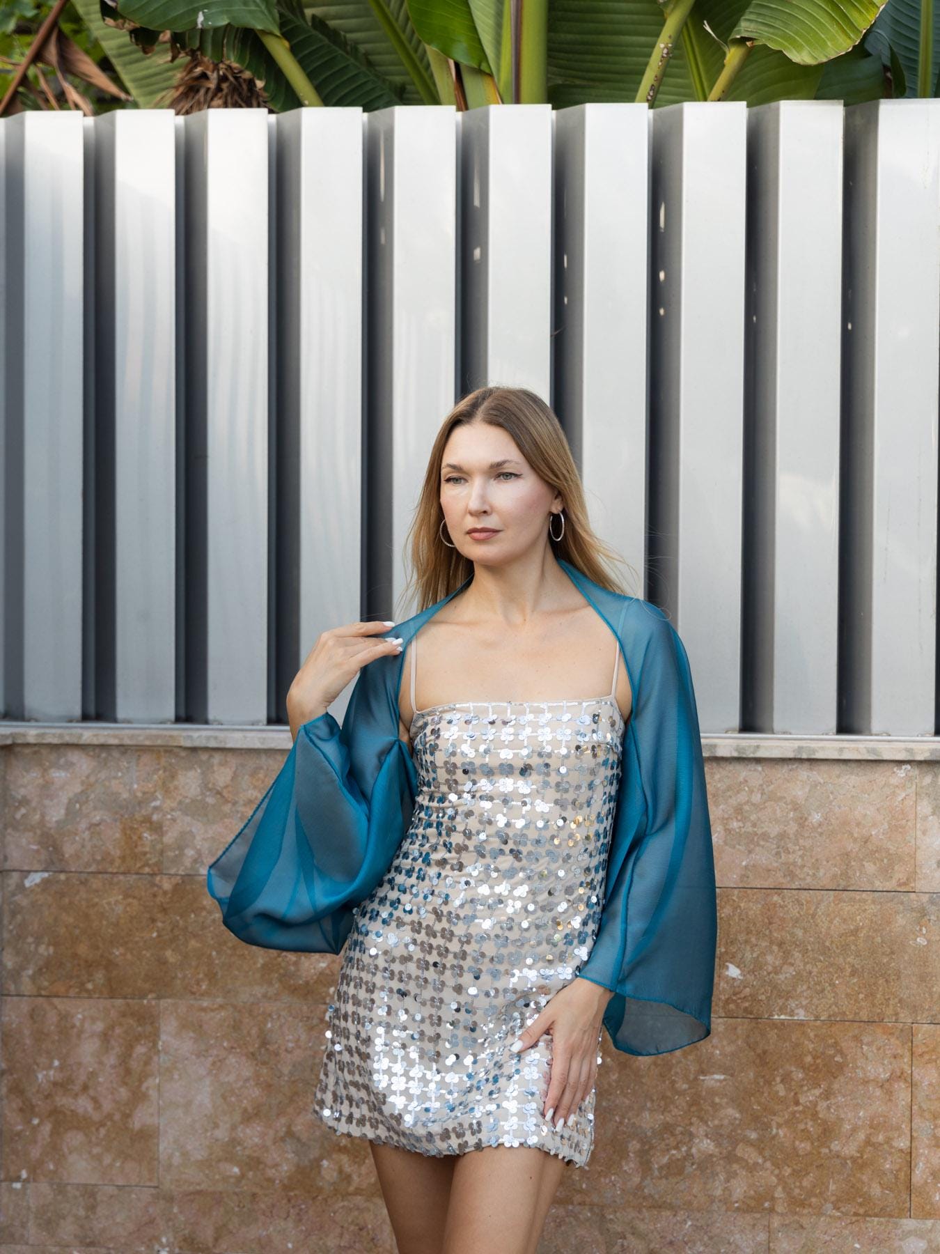 slim fit dress slacks Teal Chiffon Grecian Evening Dress With Silver Jewels (80951)