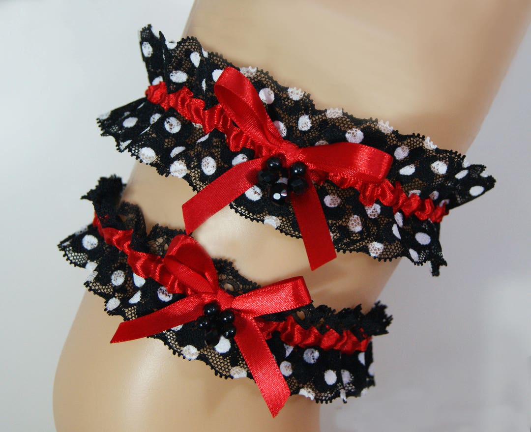Garter Set Polka Dots Betty Boop Garter Black White Red Wedding Bridal Tossing Lace Flamenco ...