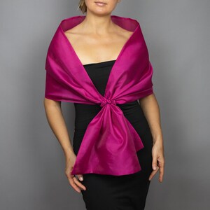 Luxury Organza Shawl Wrap: Magenta Fuchsia Bridesmaid Scarf for Evening Dresses image 3