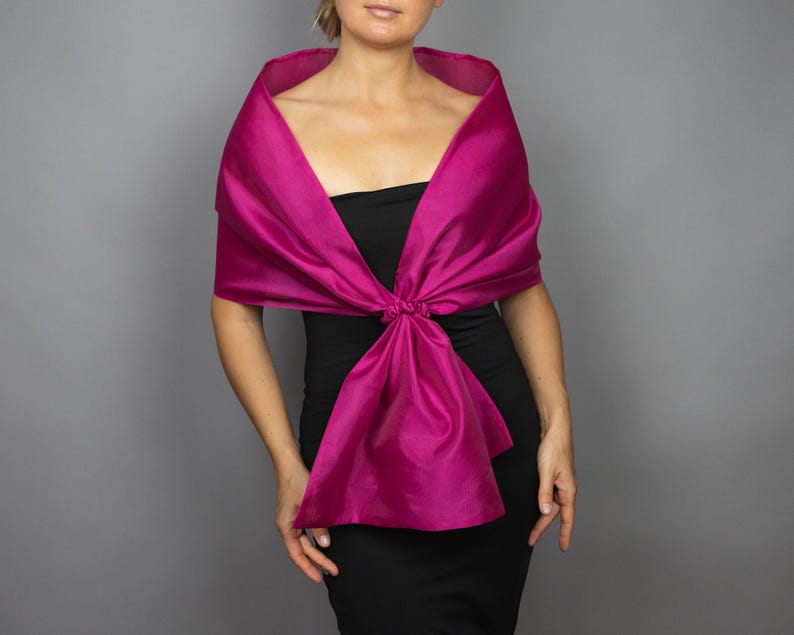 Luxury Organza Shawl Wrap: Magenta Fuchsia Bridesmaid Scarf for Evening Dresses image 3