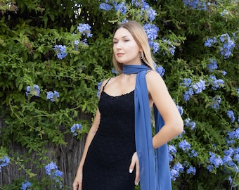 Pañuelo azul, pañuelo largo de gasa, pañuelo para el cuello, pañuelo transparente, pañuelo azul grisáceo, pañuelo azul claro para mujer, pañuelo azul de gasa para mujer, regalo para mujer