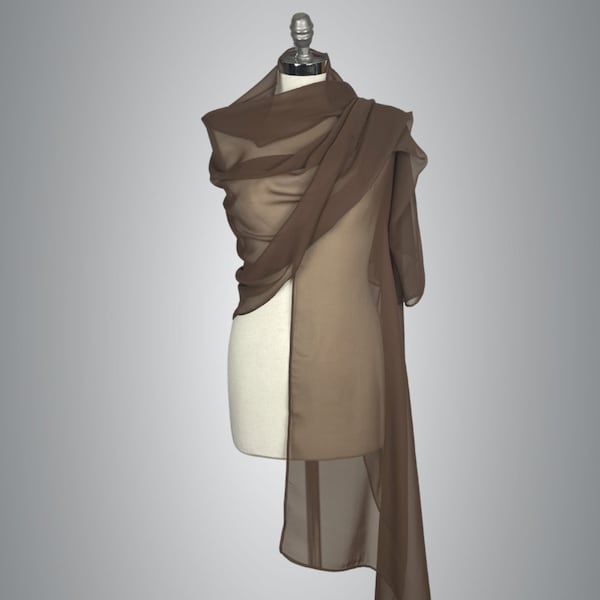 Châle en mousseline de soie taupe marron clair wrap haussement d'épaules été sprinng robe de soirée robe de mariée demoiselles d'honneur brun chocolat café cuivre