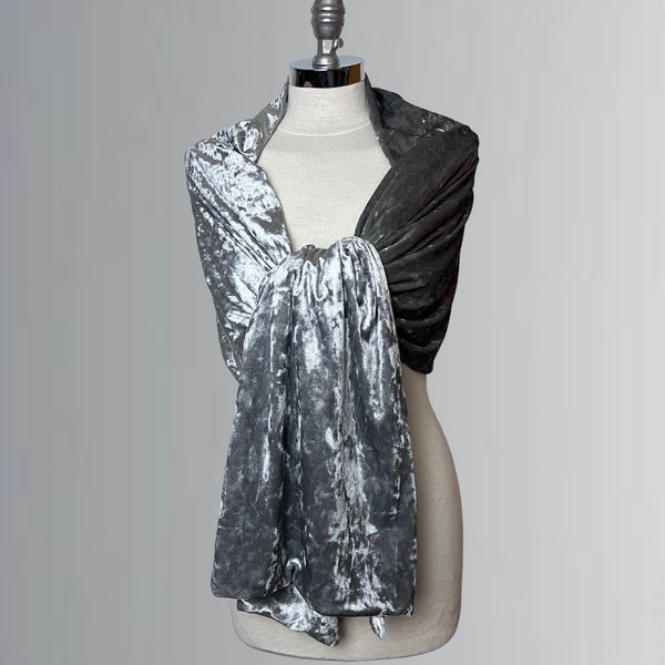 Velvet wrap shawl bolero Winter wedding shrug elegant accessory 190 cm Silver grey