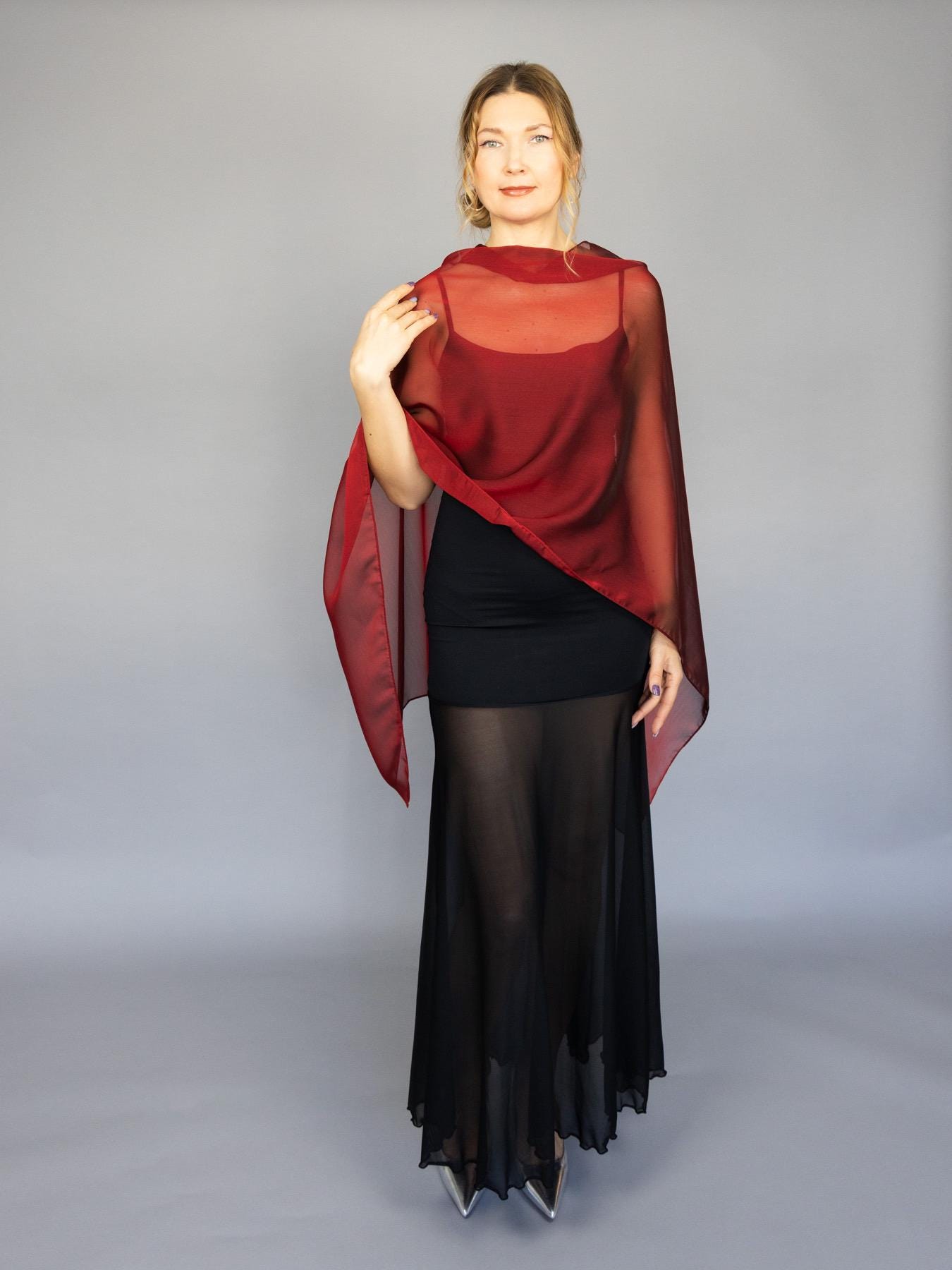 Burgundy red capelet burgundy red shrug red Greek style wrap sheer Greek cape sheer scarf burgundy cape bridesmaids wrap sheer bridal cape