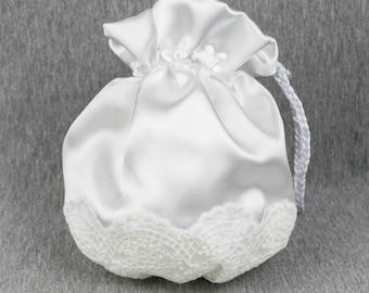 Élégant sac à main pochette nuptiale sac à main pour votre occasion spéciale de mariage, communion en satin avec dentelle blanche