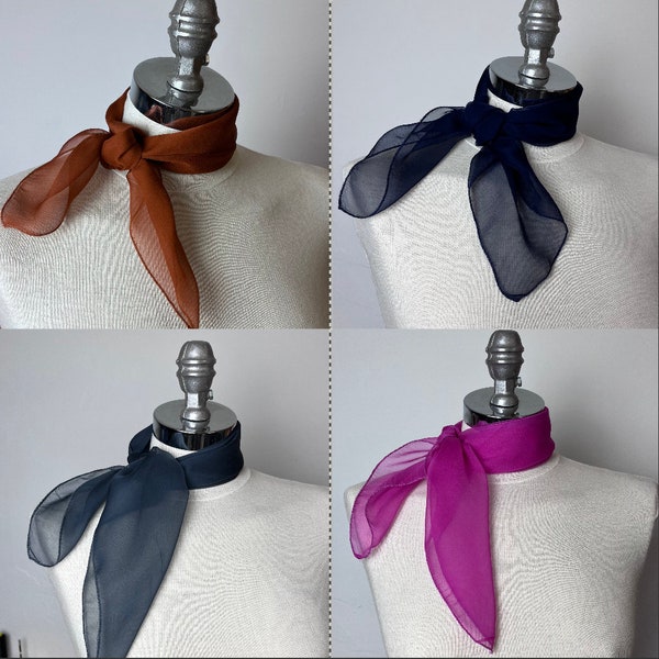 100% silk Neck scarf various colors scarf neck tie women square scarf other colors : navy, black, fuchsia, brown cinnamon, charcoal grey