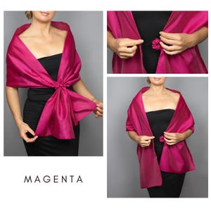 Luxury Organza Shawl Wrap: Magenta Fuchsia Bridesmaid Scarf for Evening Dresses Magenta