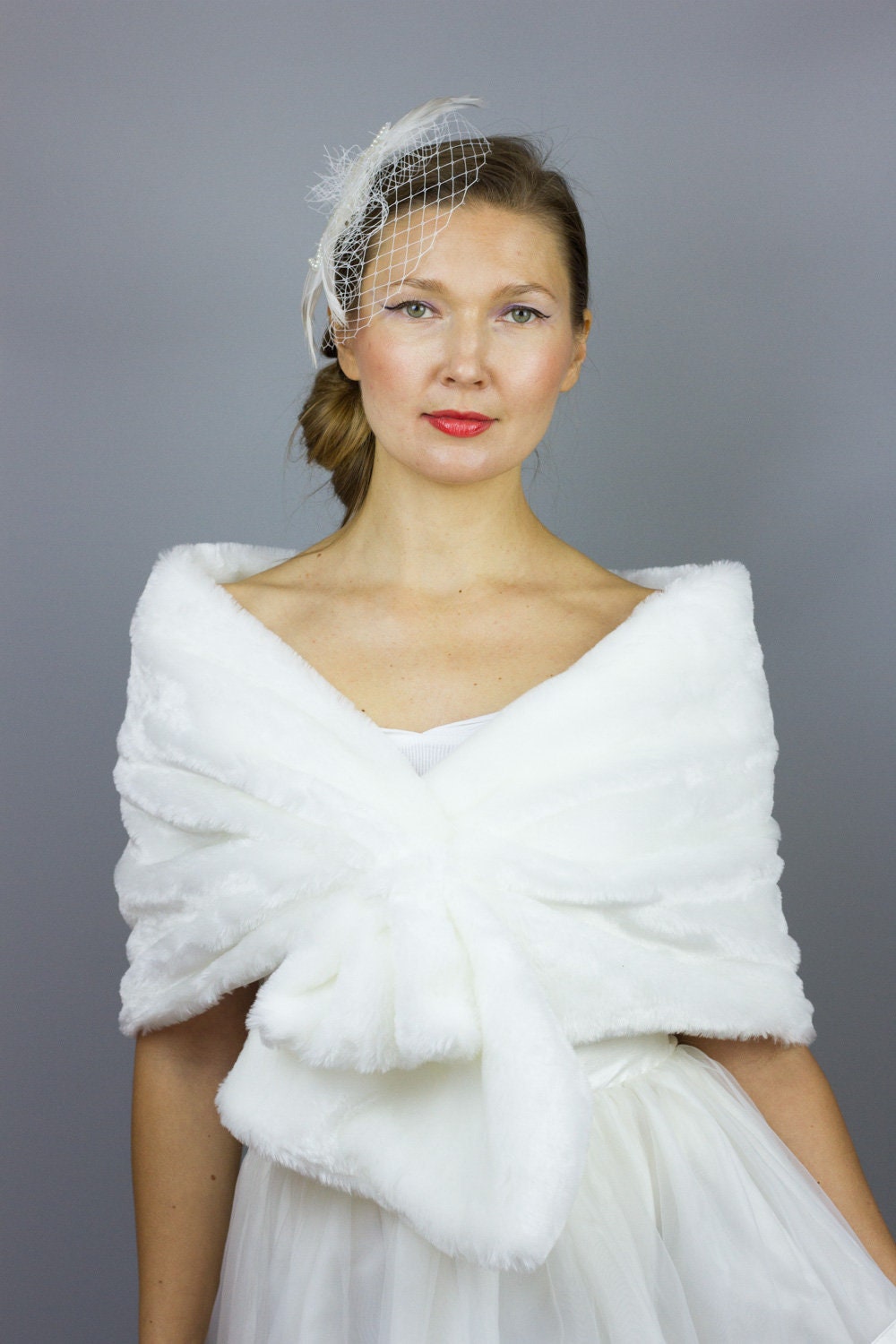 Off White Faux Fur Shrug Stole Stole shawl wedding dress communion size unique bridal shrug soft warm bridesmaids DISCOUNTS available