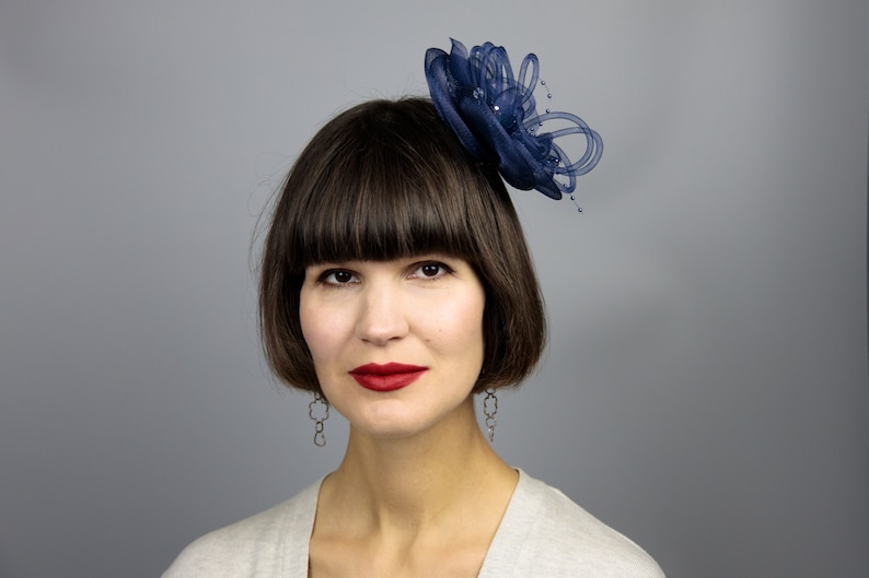 net hat blue headpiece birdcage headpiece headband hat Great Gatsby russian veil Formal blue hat fascinador birdcage veil