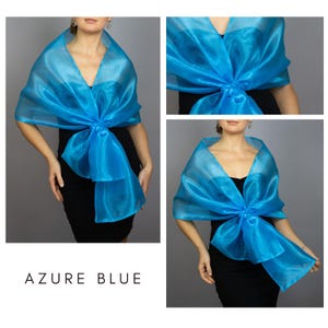 Luxury Organza Shawl Wrap: Magenta Fuchsia Bridesmaid Scarf for Evening Dresses Azure blue
