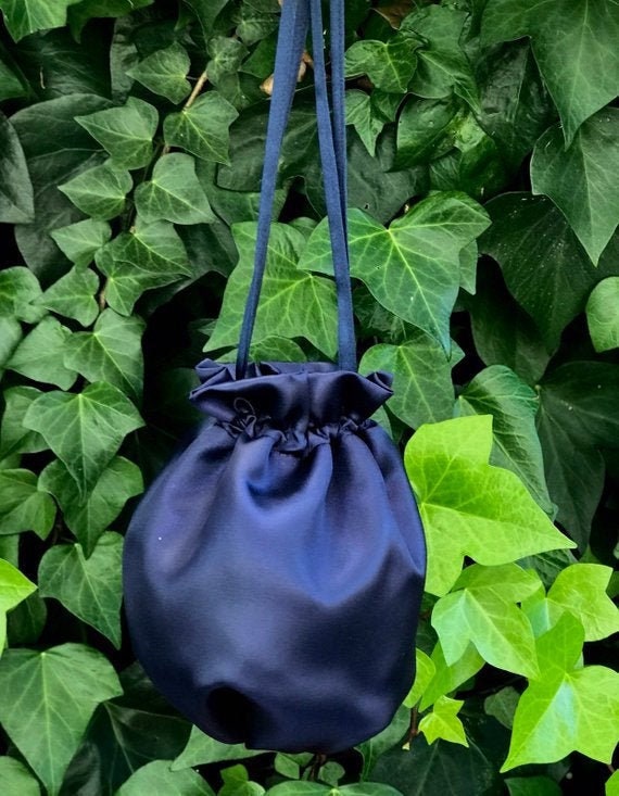 Elegant wristlet bag purse navy blue wedding satin purse satin money bag communion, party, blue dress accessory