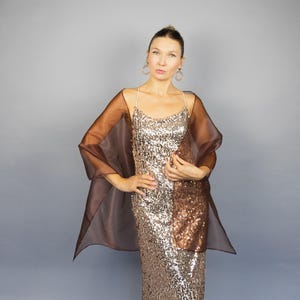 Brown organza wrap brown sheer shawl scarf brown sheer shrug evening dress scarf woman sheer scarf brown shawl prom