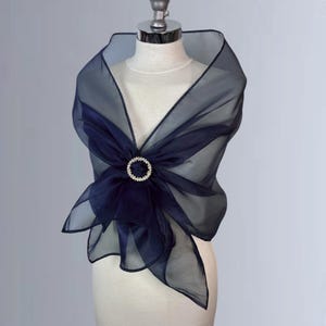 Navy blue Organza wrap shawl with buckle woman gift wrap woman organza wrap, navy shrug, woman scarf bridesmaids matching wraps prom wrap