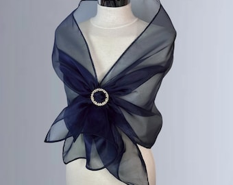 Navy blue Organza wrap shawl with buckle woman gift wrap woman organza wrap, navy shrug, woman scarf bridesmaids matching wraps prom wrap