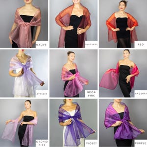 Luxury Organza Shawl Wrap: Magenta Fuchsia Bridesmaid Scarf for Evening Dresses image 19