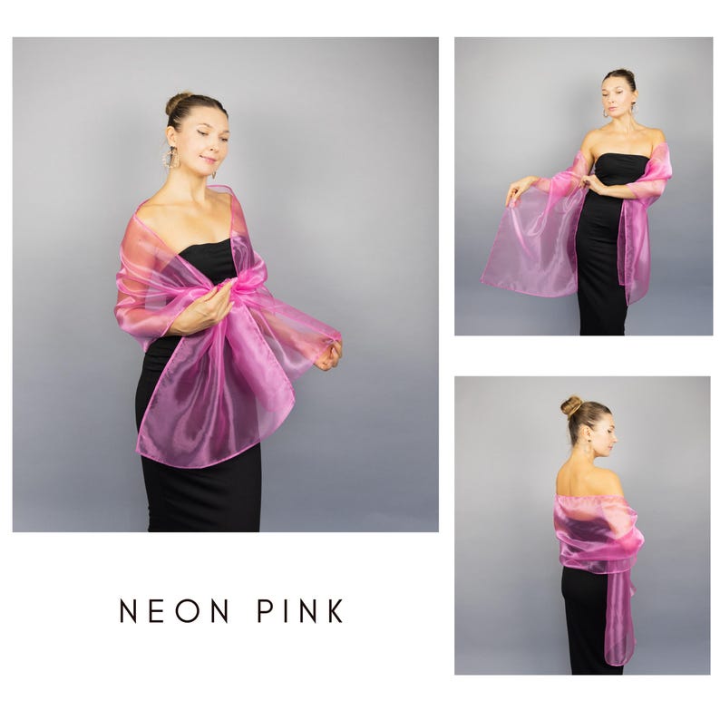 Neon pink scarf fuchsia wrap pink sheer shawl fuchsia organza shawl neon pink sheer shrug bridesmaids pink scarf woman scarf evening shawl Neon pink