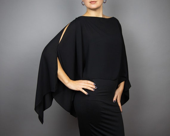 black chiffon shrug for dresses ZNVGIRL Women Shrug Chiffon Cardigans Open Front Short Sleeve Bolero for Evening Dressy(Black,S) at Amazon Women's Clothing store