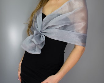 2 Sided Silver Grey Organza Wrap Shawl 