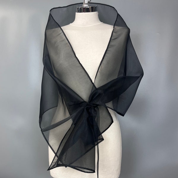 Elegant black Organza wrap shawl scarf , prom wrap , evening wear wrap, organza woman shawl , woman gift wrap, colors available , prom shawl