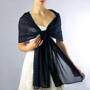 Chiffon navy wrap shawl bolero Winter wedding navy shrug elegant accessory 200 cm Navy Blue night blue n1