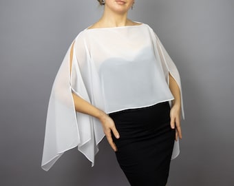 Chiffon wrap bolero capelet wedding or evening shrug white or navy blue, royal blue shrug jacket, woman poncho, woman cape, scarf, honeymoon