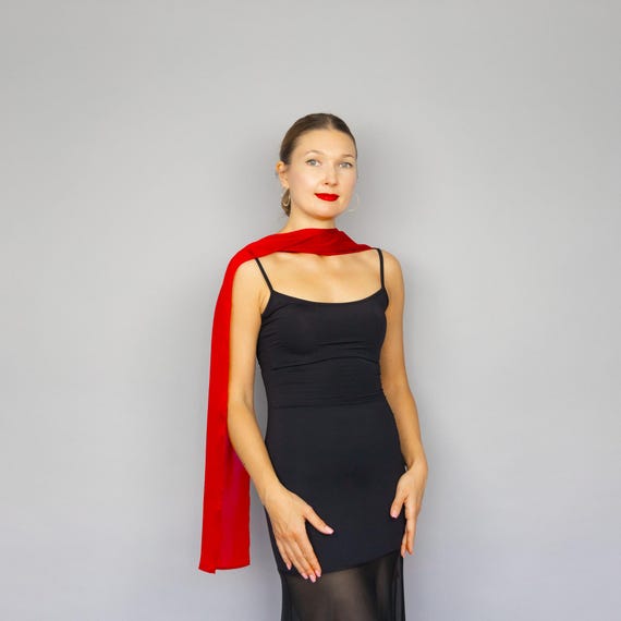Red scarf chiffon elegance long scarf neck scarf sheer scarf Red neck tie bridesmaids gift fashion accessories summer scarf woman