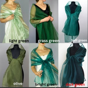 Vert olive de luxe, vert bataille, enveloppement Moss Basil Organza, châle, boléro, accessoire élégant de haussement dépaules de mariage dhiver 200 cm image 3