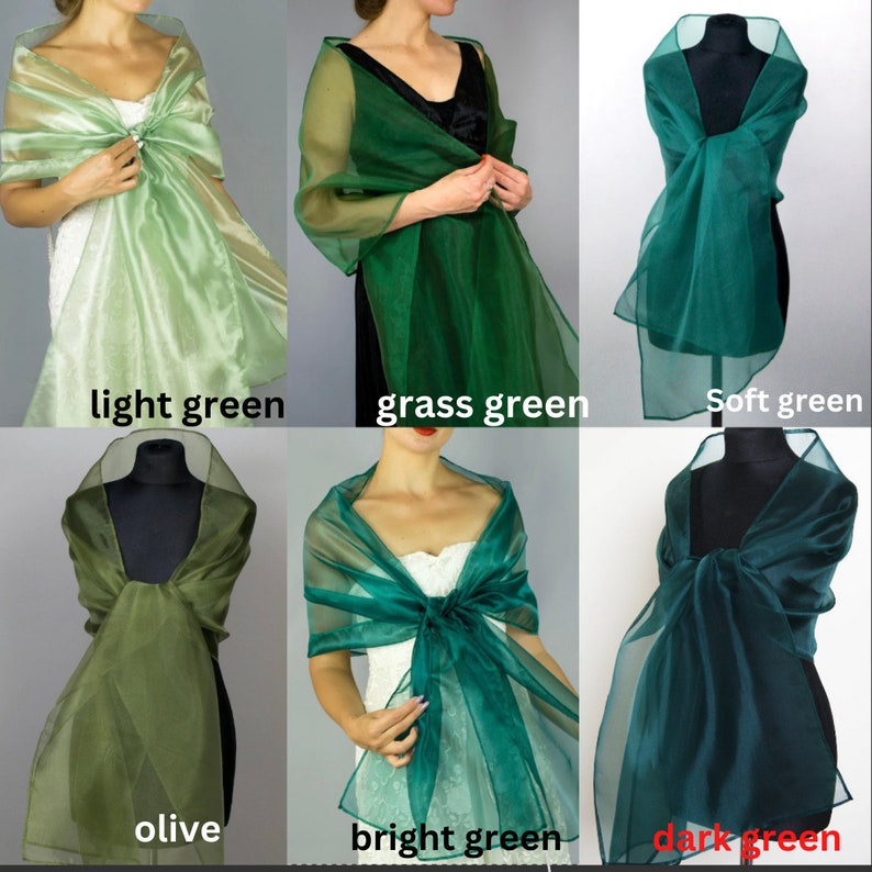 Vert olive de luxe, vert bataille, enveloppement Moss Basil Organza, châle, boléro, accessoire élégant de haussement dépaules de mariage dhiver 200 cm image 3