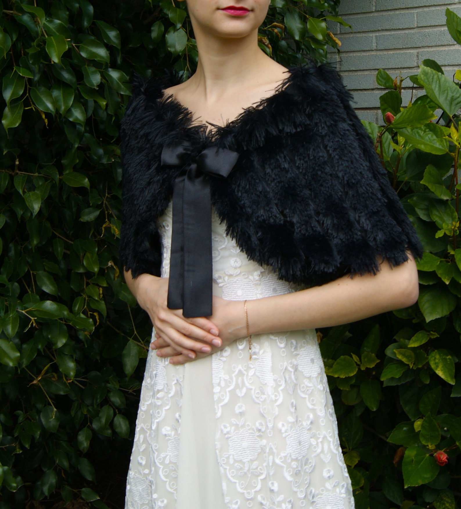 fur wrap shawl black