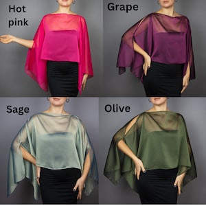 Gold Chiffon Cape Wrap Shrug Brautkleid, schwarzer Luxus Abend Shrug, Abend Cape, Schulter Cape, Farben erhältlich Bild 8