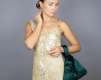 Japanese knot bag purse clutch green crushed velvet bag for wedding, party, simple and elegant bag, evening dress, green velvet prom purse