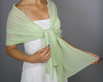 Luxury Green mint light green Chiffon wrap shawl bolero Winter wedding shrug elegant accessory 200 cm