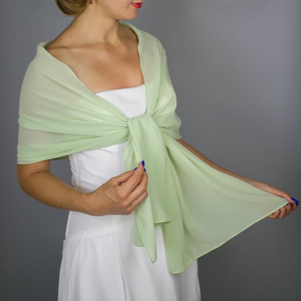 Luxury Green mint light green Chiffon wrap shawl bolero Winter wedding shrug elegant accessory 200 cm