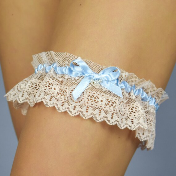 Bridal Set 2x garter Tossing garter for your wedding hen night lace champagne beige ivory navy blue bridal gift