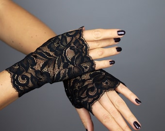 Elegant Fingerless Gloves Lace Gloves, Lace Black Gloves