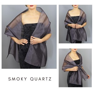 Light grey organza wrap silver grey sheer shawl scarf light grey sheer shrug bridesmaids scarf woman sheer scarf evening shawl prom Smoky quartz