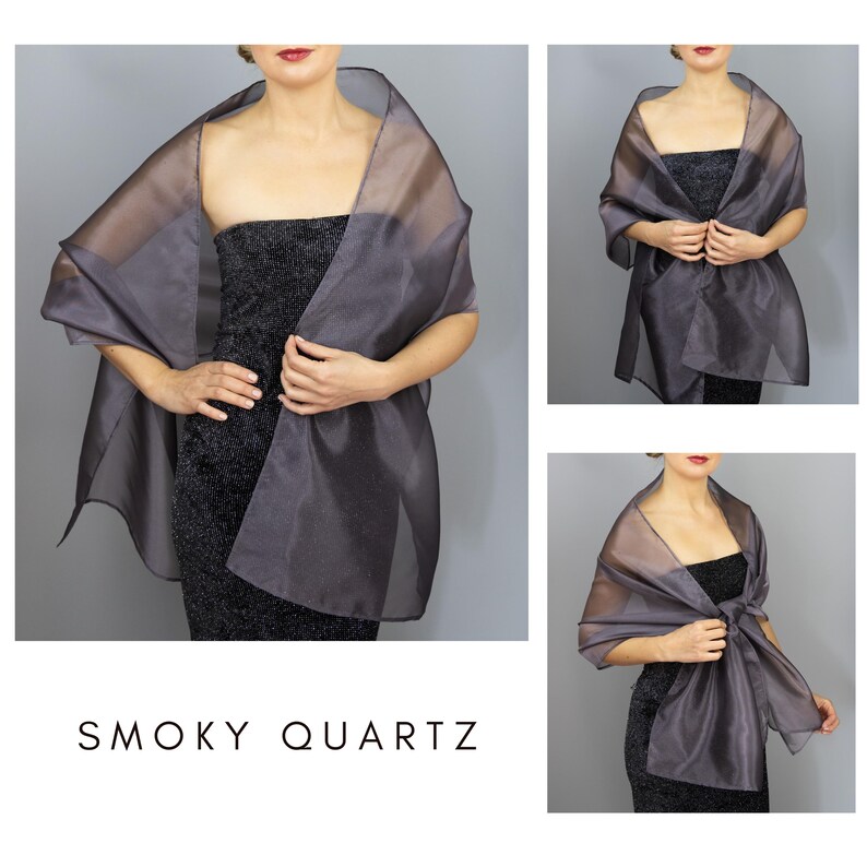 Light grey organza wrap silver grey sheer shawl scarf light grey sheer shrug bridesmaids scarf woman sheer scarf evening shawl prom Smoky quartz