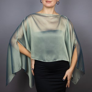Chiffon saliegroene wrap bolero cape bruiloft of avond schouderophalen, marineblauw, wit, blauw schouderophalend jasje, damesponcho, damescape, koorcape