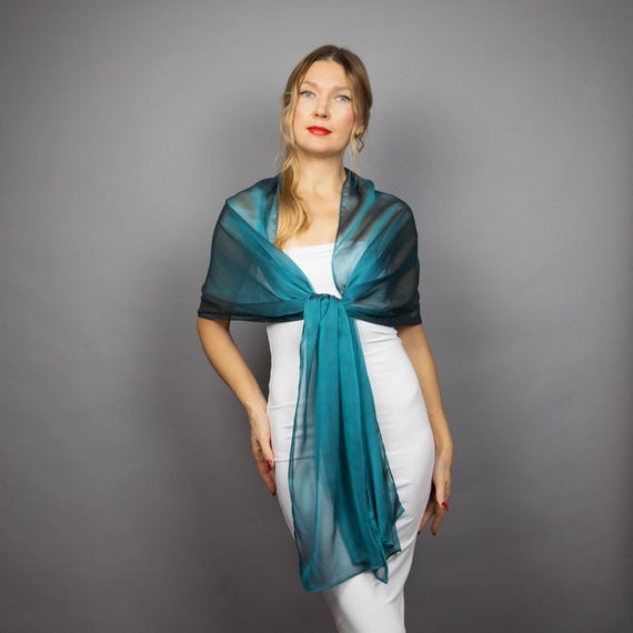Peacock green sheer shawl green wrap bolero bridesmaids gift wrap wedding shrug mother of the bride wrap chiffon wrap woman gift n21