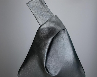 Anthracite Japanese knot bag charcoal purse dark silver taffeta  bag knot bag evening purse silver purse gold purse gold prom bag