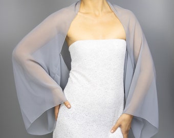 Zilvergrijze chiffon mouwen capelet wrap bolero, zachte grijze avond bolero, avond capelet, schoudercape, jas verschillende kleuren, prom wrap