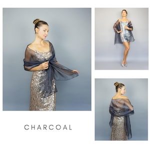 Light grey organza wrap silver grey sheer shawl scarf light grey sheer shrug bridesmaids scarf woman sheer scarf evening shawl prom Charcoal