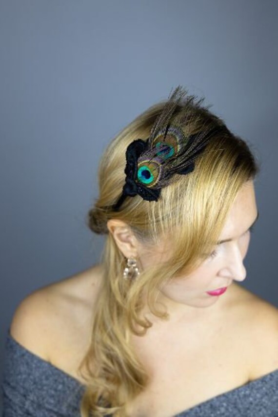 Fascia di piume di pavone, fascia couture classico copricapo da