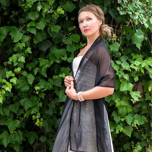 Black chiffon stole shawl wrap shrug wedding dress, 200 cm x 48 cm , finest chiffon , easy to adjust to any style