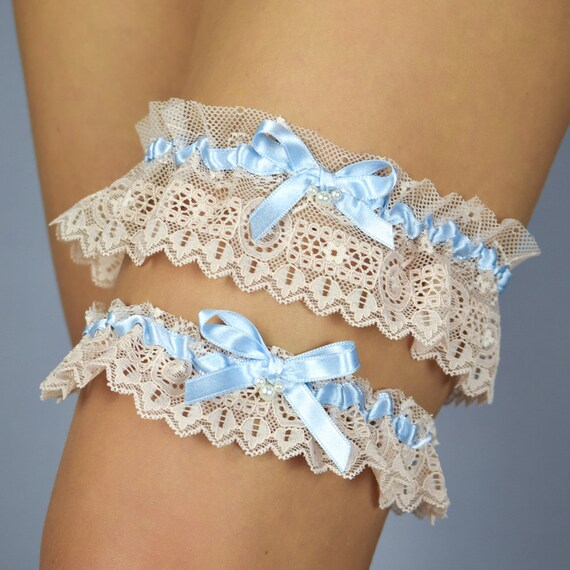Bridal Set 2x garter Tossing garter for your wedding hen night lace champagne beige ivory navy blue bridal gift