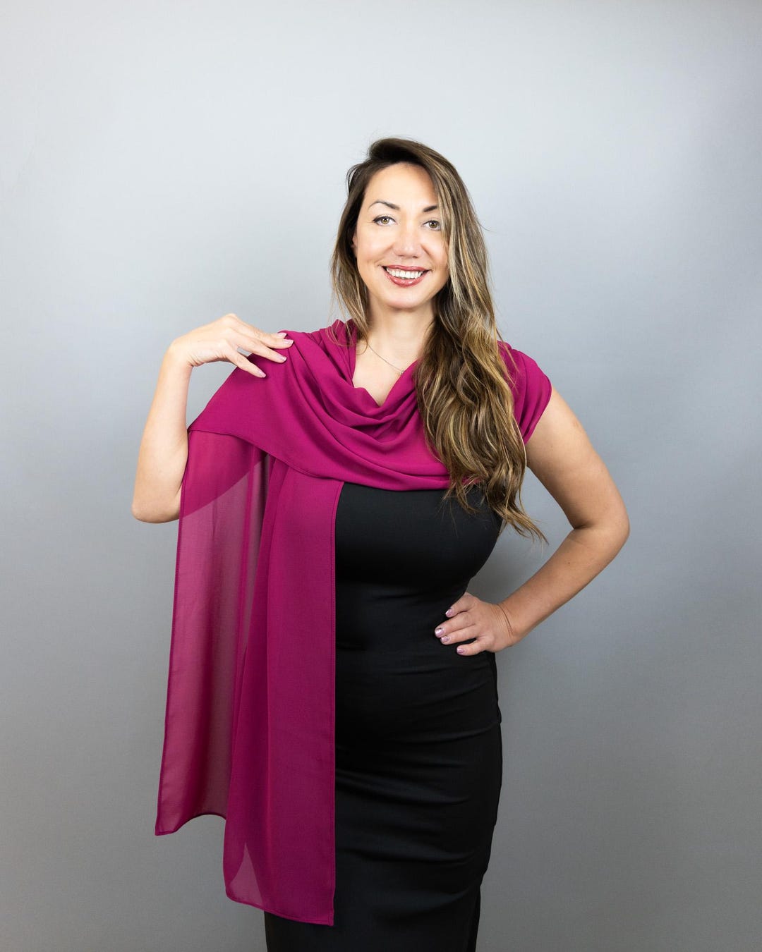 burgundy shawl for dress Raspberry Chiffon Shawl, Red Matt Wrap, Elegant Evening Scarf, Wedding Guest Shawl, Prom Wrap Black Marl 26