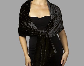 Schwarze Crash Samt Stola, Winter Stola, Samt Schal, Frau Stola