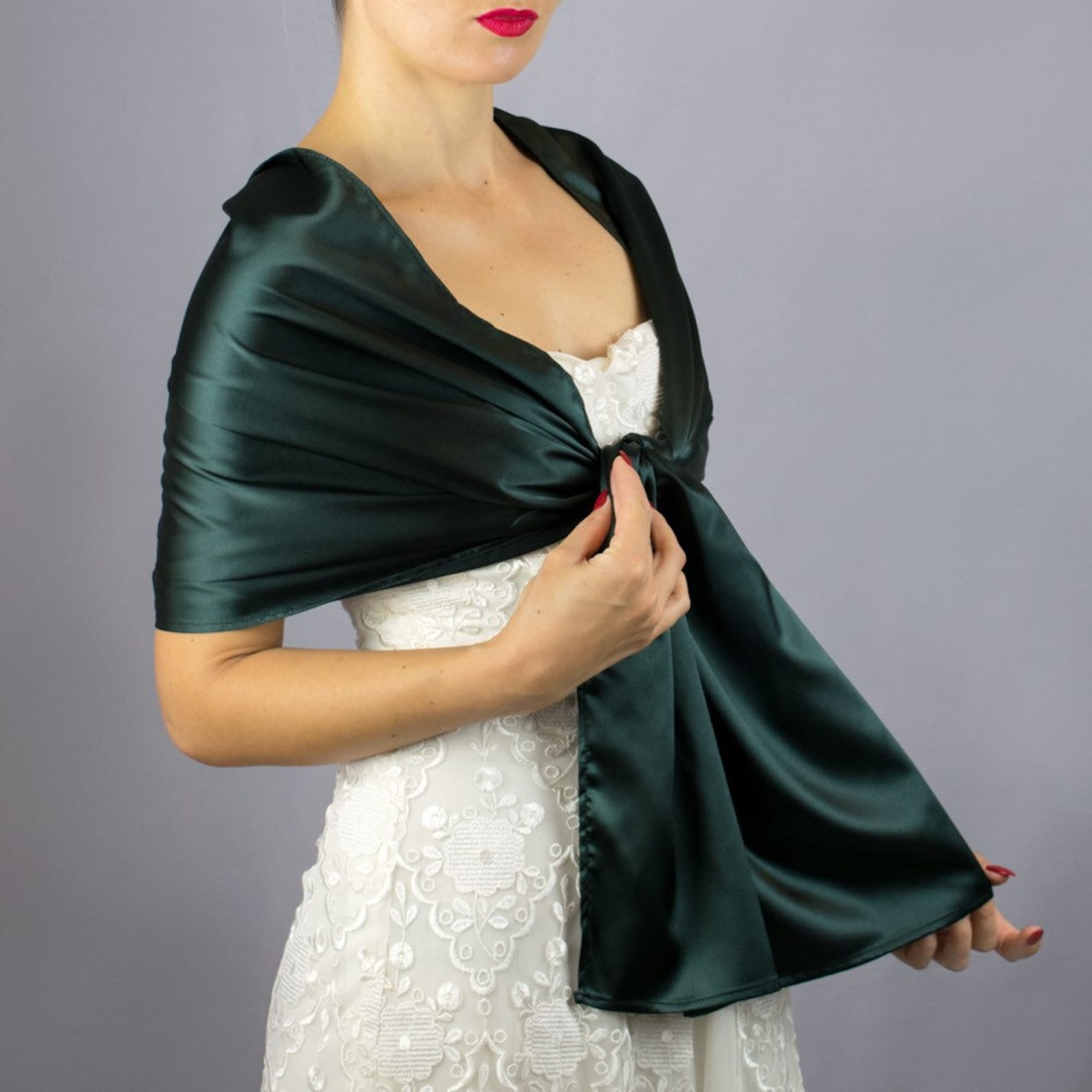 Satin Emerald Dark Green Wrap Shawl Bolero Summer Spring Etsy