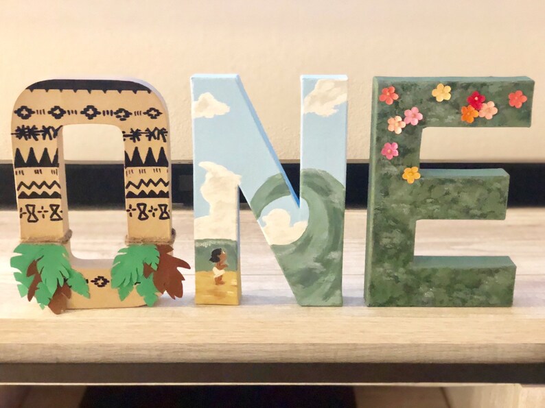 moana inspired painted letters character letters custom etsy