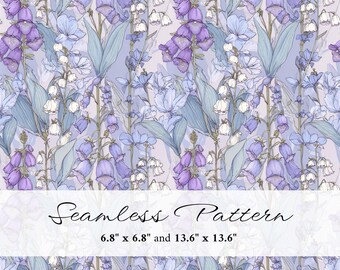 Purple Wildflower Seamless Pattern, Foxglove & Lily of the Valley Digital Paper, Botanical Floral Background, Cottagecore Printable, PNG